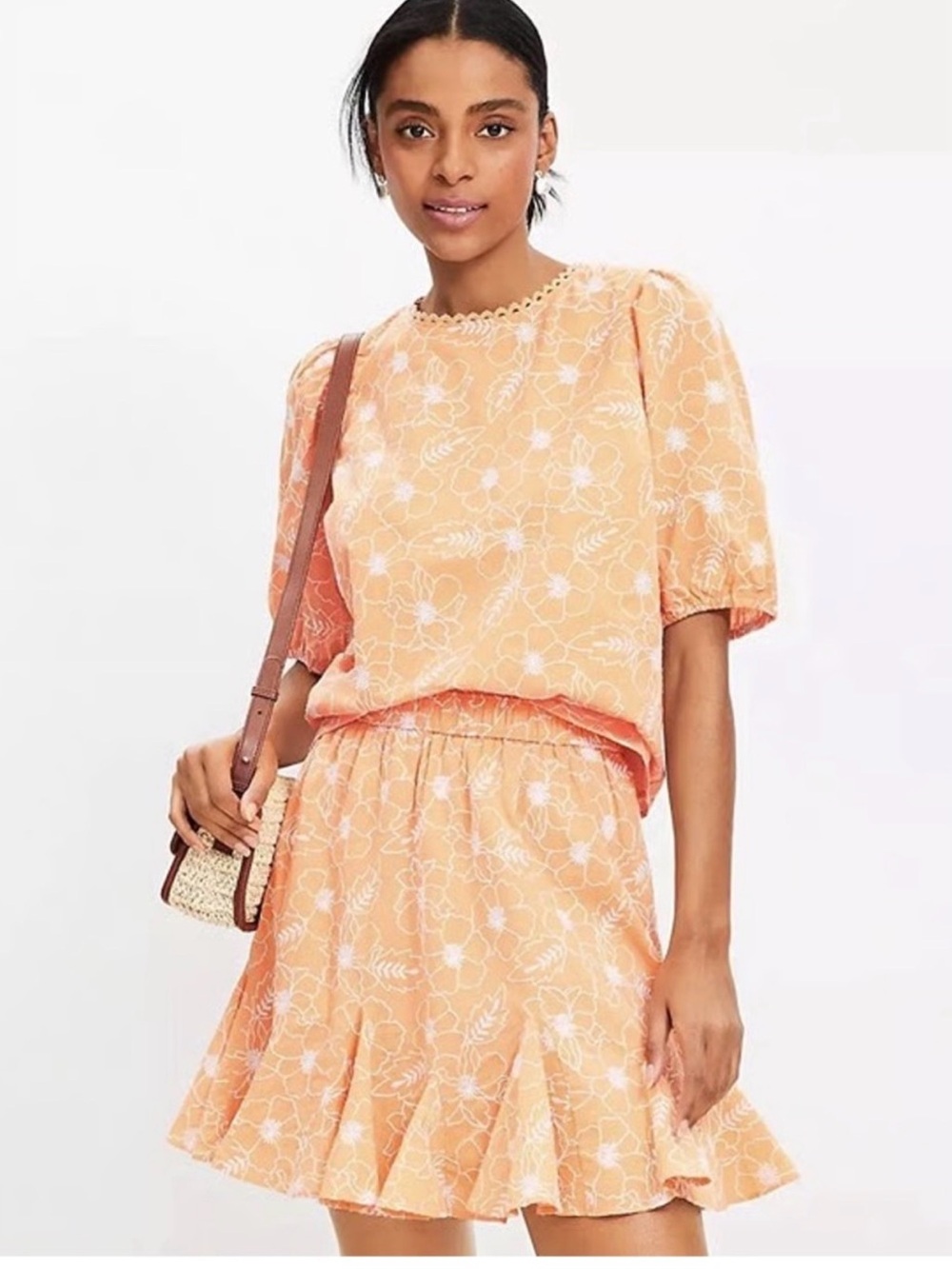LOFT Peach Floral Skirt Set